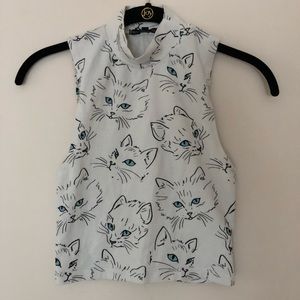 Cat Mock Neck Crop Too